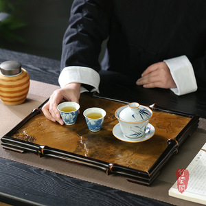 Zhuqi Pavilion Lacquered Bamboo Rock Tea Tray 100X60Cm Durable Tea Ceremony Tablemat For Home Decoration - Product Image 3