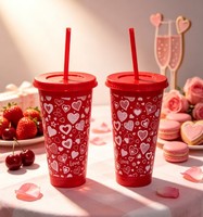 Gobelets changeant de couleur 12/18/24 OZ, réutilisables en plastique pour boissons froides - avec couvercles et pailles pour les jours spéciaux et les festivals