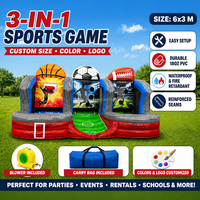 Jeu de tir gonflable de carnaval 3 en 1 pour enfants, jeu sportif gonflable d'extérieur avec zone de tir au basket et de football, en vente