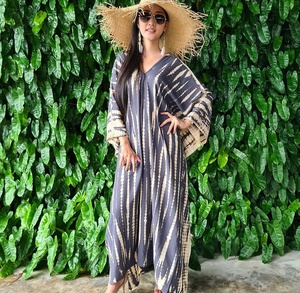 Resort Cover up Women's V-Neck Letter Pattern Soft Fabric Handmade Long <b>Kaftan</b> 1 Piece - Product Image 1