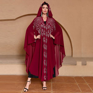 Robe Abaya <span class=keywords><strong>Khaliji</strong></span> Turque à Capuche Longue Musulmane avec Strass pour Adulte, Style Moyen-Orient Arabe Islamique - Product Image 1