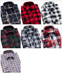 Camicie a quadri Casual da <span class=keywords><strong>uomo</strong></span> <span class=keywords><strong>in</strong></span> cotone rosso e nero da <span class=keywords><strong>uomo</strong></span> a manica lunga camicie monopetto di flanella - Product Image 2