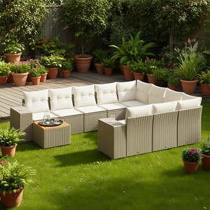 Conjunto de Sofás de Jardín Beige de 8 Plazas, Muebles de Ratán para Exteriores Resistentes a la Intemperie, Diseño Contemporáneo - Product Image 2