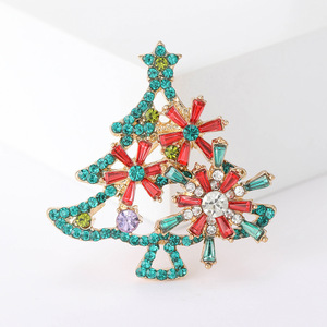 Broche de árbol de Navidad con diamantes de imitación, con estrella en la parte superior y motivos florales, para solapa de abrigo de <span class=keywords><strong>hombre</strong></span> y mujer, 41x40mm, 3 colores - Product Image 3