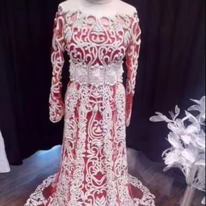 Elegante Vestido Kaftan de Diseñador con Adornos de Cuentas de Vidrio y Piedras, Vestido Largo para Bodas y Fiestas - Product Image 3