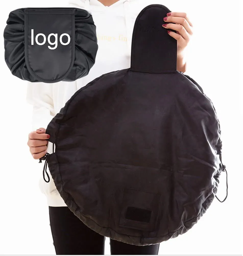 Bolsas de maquillaje con cordón ajustable y logotipo personalizado, bolsa de maquillaje portátil de gran capacidad, impermeable, de viaje, mágico