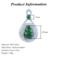 Pendentif en argent sterling 925 plaqué rhodium avec jade naturel, vente en gros d'usine, pour femme, cadeau, usage quotidien