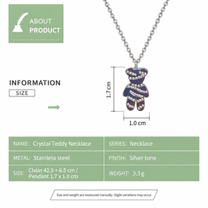 Collier pendentif ours en cristal, chaîne fine en acier inoxydable argenté, bijoux avec accents transparents - Product Image 4