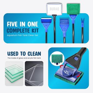 Kit de Limpieza para Acuarios 5 en 1 Premium, Herramienta Multifuncional para el Mantenimiento de Peceras con Limpiador de Vidrio, Sifón para Grava, Red y Removedor de Algas - Product Image 6