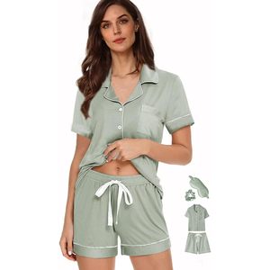 Set di 4 Pigiami da <span class=keywords><strong>Donna</strong></span> in Morbido Maglia con Bottoni, Abbigliamento da Notte a Maniche Corte, Taglie da XS a <span class=keywords><strong>XXL</strong></span> - Product Image 6