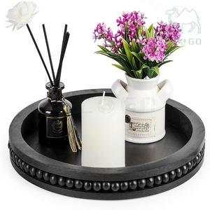 Luxury Gift <b>Black</b> Round Decorative Tea Coffee Sweets Serving Trays Wooden Beaded <b>Plate</b> Perfume Cosmetic Display Stand - Product Image 1