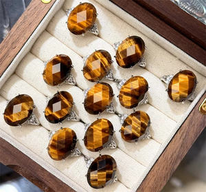 Bague à facettes en cristal naturel Rhombus Gemstone Réglable Glitter Yellow Tiger Eye Stone Jewellery Ring - Product Image 5