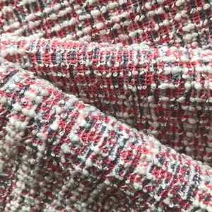 Nhà cung cấp giá rẻ màu hồng thiết kế sợi nhuộm Stretch dệt kim Tweed Jacquard TC may vải cho phụ nữ phù hợp với
