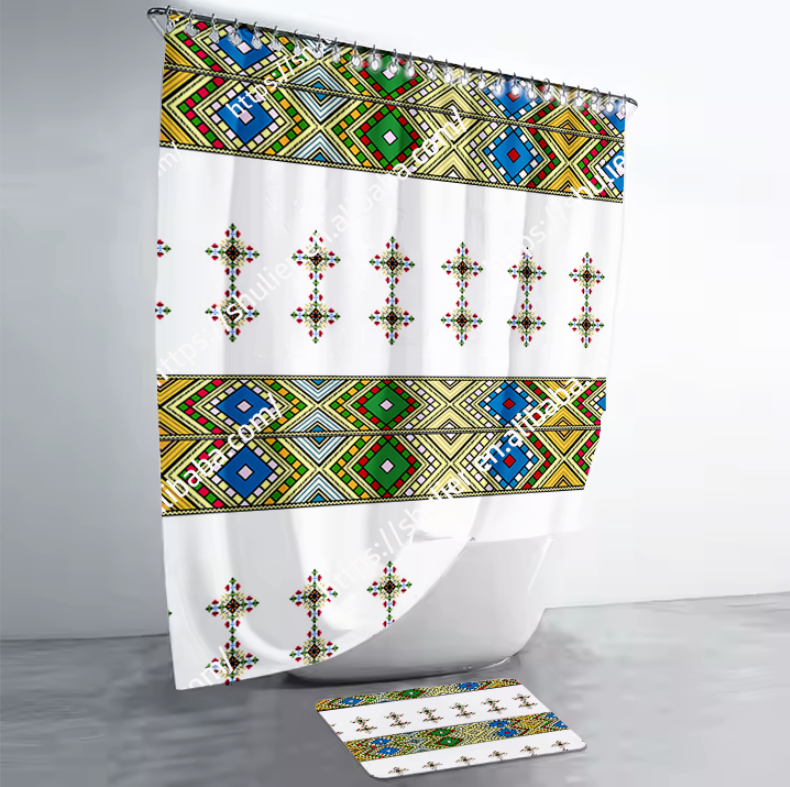 Custom Any LOGO Ethiopian Traditional Decorations Habesha Printed Design Classic Shower Curtain
