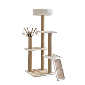 Menara Kucing Modern dari Rotan Sisal dan Kayu, Dilengkapi Tiang Garuk, Kandang, dan Tempat Bertengger di Atas - Product Image 2