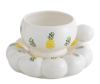 Ensemble tasse et soucoupe en céramique Nuage de bulles rose, tasse à café crémeuse mignonne avec poignée boule, vente en gros