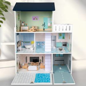 Maison de poupée en bois avec ensemble de meubles pour filles, à assembler, jouet de maison en bois, miniatures de maisons de poupée en bois - Product Image 4