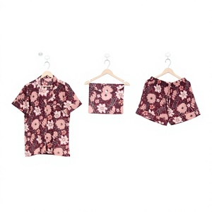 Elegant Digital Printed Flower Women's Short V-neck PJ Set 100% Pure Cotton Breathable Quick-Dry Soft Drawstring Closure Summer - Product Image 1