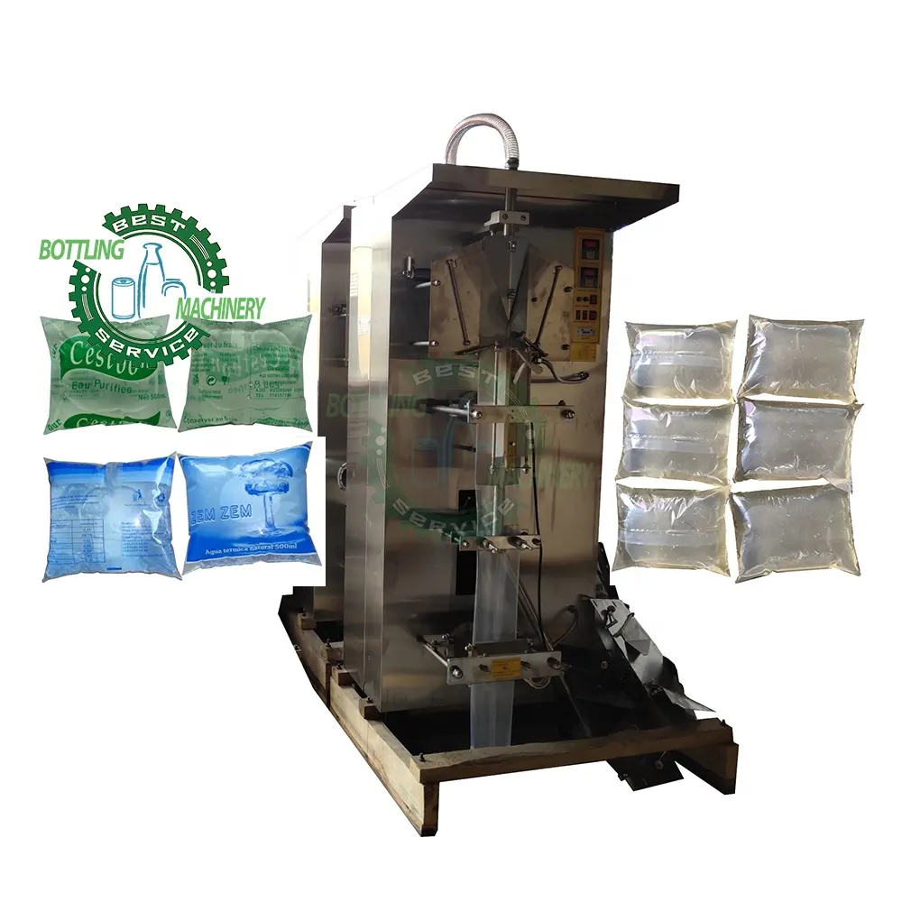 Back 3 4 side sealing 2200 sachets per hour LDPE plastic film roll UV sterilizer continuous 500ml sachet water bagging machine