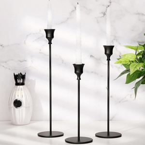 Lot de 3 chandeliers décoratifs vintage en métal noir et or, support de bougie pour table - Product Image 4