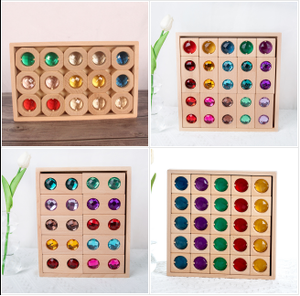 Blocos De Empilhamento De Madeira Com Acrílico Gem Montessori Translúcido Construção Brinquedos Educação Precoce Sensorial DIY Brinquedos - Product Image 6