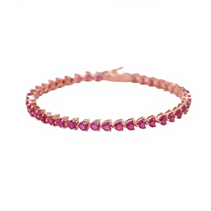 Natural <b>Ruby</b> Heart Tennis <b>Bracelet</b> 925 Sterling Silver Rhodium Plated Women's 13 Carats Fine Jewelry OEM ODM Wholesale Supplier - Product Image 1