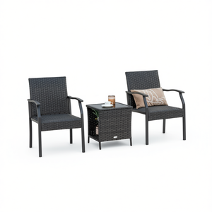 เบาะโฟมแห้งเร็ว ชุดเก้าอี้หวาย 3 ชิ้น เฟอร์นิเจอร์กลางแจ้ง ดีไซน์ร่วมสมัย สไตล์โมเดิร์น ที่นั่ง 2 คน - Product Image 1