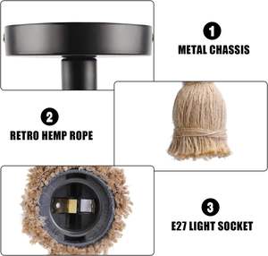 Lámpara de techo de cáñamo de estilo Industrial retro <span class=keywords><strong>rural</strong></span> E27, colgante sencillo de una sola cabeza, antigua, para restaurante, cafetería, tienda, iluminación de cuerda - Product Image 2