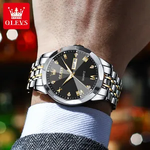 OLEVS 9931Men's Watches Mirror Original Quartz Watch For Man Waterproof Luminous Stainless Steel Wristwatch Male Week Date Hours