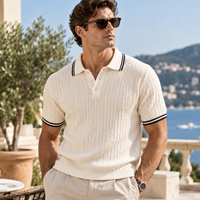 Polo en maille torsadée pour homme, style Old Money, manches courtes, coupe ajustée, logo personnalisé, haut d'été premium, style vintage