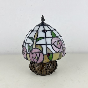 LongHuiJing Tiffany Style Mushroom Table Lamps 8Inch Stained Glass Lamp Pink Rose Flower Vintage <b>Light</b> for Living Room Home - Product Image 5
