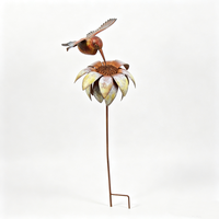 Décoration de jardin en métal décoratif, motif colibri et tournesol, effet rouillé, pour extérieur, pelouse, allée, jardin, ornement de cour