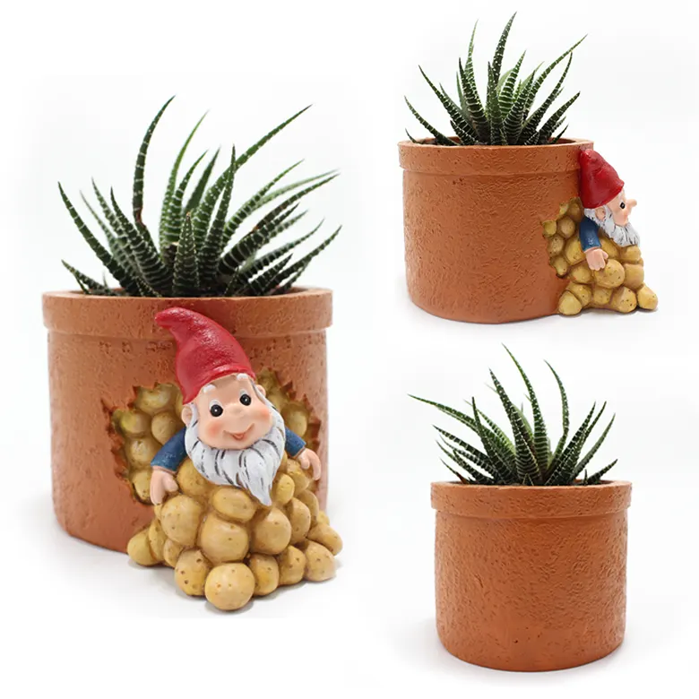 Garden Gnome Mini Flower Pot Custom Yard Collection Resin Planters for Indoor Plants Flower Pots Garden Dwarf's Flower Pot