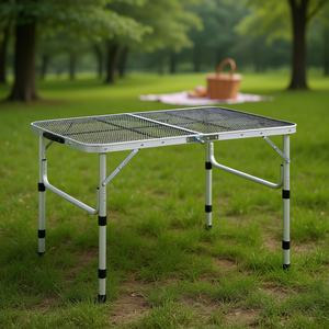 Tavolo da Esterno in Alluminio Rettangolare Pieghevole, Design Minimalista Durevole, Base con Gambe in Metallo Argento - Product Image 2