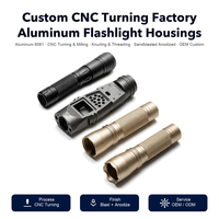Casing Senter Baja Tahan Karat/Aluminium Custom CNC Turning dengan Pegangan Knurled, Finishing Anodizing Sandblasted untuk Pemesinan
