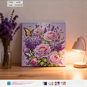 <span class=keywords><strong>Bouquet</strong></span> <span class=keywords><strong>de</strong></span> roses roses élégantes en tissu <span class=keywords><strong>de</strong></span> dessin animé créatif DIY, papillons jaunes, <span class=keywords><strong>peinture</strong></span> <span class=keywords><strong>de</strong></span> perles violettes, pour débutants et adultes, décoration intérieure moderne - Product Image 6
