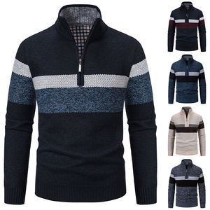 맞춤 로고 남성용 쿼터 집업 스웨터 겨울용 따뜻한 플리스 안감 지퍼 패턴 니트 캐주얼 긴팔 풀오버 스웨터 남성용 - Product Image 1