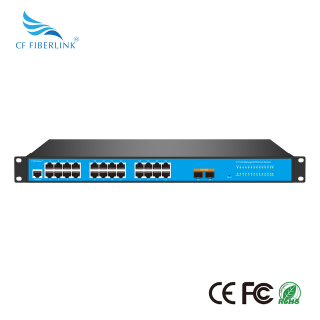 CF FIBERLINK 26 Port Management Switch 2 10Gbps SFP+ 24 2.5Gbps PoE Ports Dynamic Routing L3 QoS SNMP Console