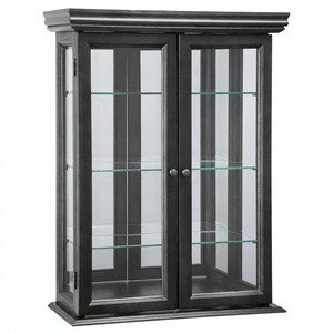 Vitrine murale en bois noir avec finition peinte en verre trempé, double porte, pour objets de collection, étagères amovibles - Product Image 2