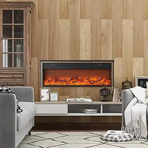 Home Electric Fireplace Built in Led Light 3D Wall Mounted Indoor Living Room Stainless Steel Modern Wood Frame 3D Model Design