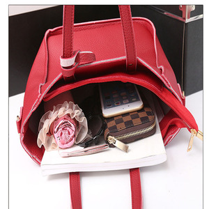 4 buah setelan kulit wanita penjualan terbaik tren Lychee tas kurir selempang 4 potong Set tas tangan PU tunggal wanita - Product Image 3