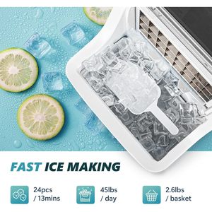 EUHOMY <b>Ice</b> <b>Maker</b> Machine 45Lbs Day 24 Pcs 13 Mins Automatic Countertop Stainless Steel LCD Display - Product Image 2