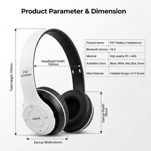 P47 Foldable Wireless Over Ear Headphones V5.4 Soft Padded Earcup Handsfree Mic Lightweight Music Headset - Product Image 2