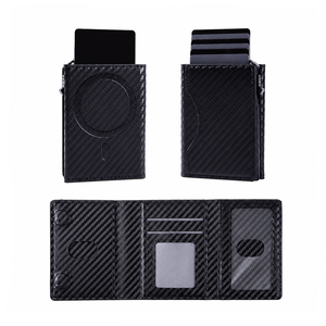 Premium PU Leather Magnetic Trifold Card <b>Wallet</b> RFID Blocking Pop Up <b>Metal</b> Cardholder with Quick Slide Access for iPhone Android - Product Image 1