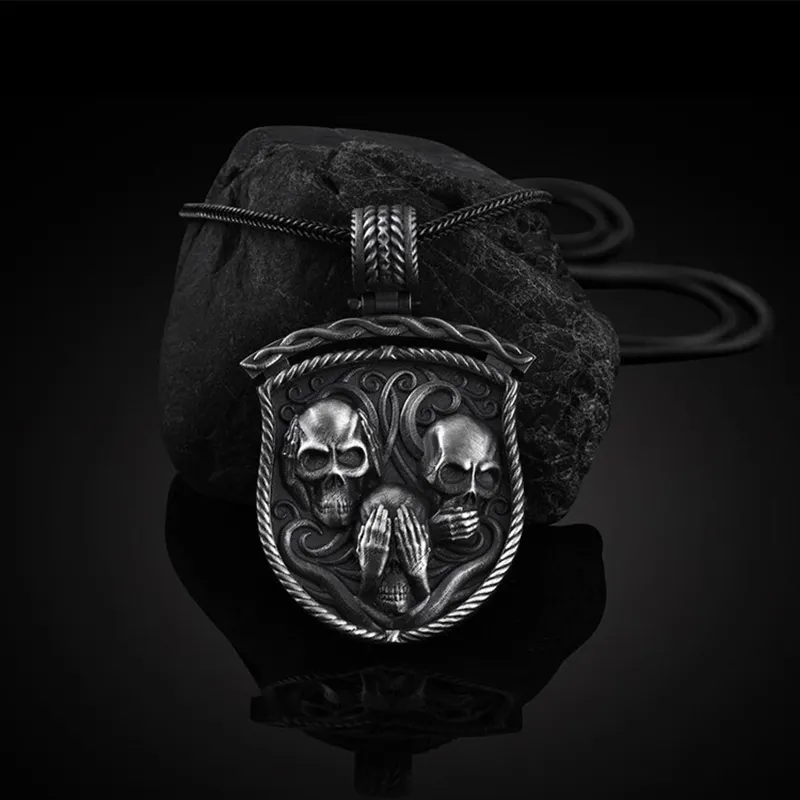 Blues OEM Retro Zinn Schmuck Hip Hop Metall Zinn Black Men Gothic Schädel Halskette mit Edelstahl kette für Punk Schmuck