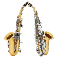 Bb Curved Soprano Saxophone Gold Lacquer Body Nickel Plated Keys Adjustable Professional Woodwind Musical Instrument for