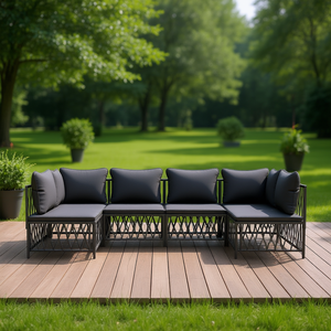 Anthracite Garden <b>Sofa</b> <b>Set</b> Metal Outdoor Furniture Cushioned Contemporary Design for Garden Comfort - Product Image 2
