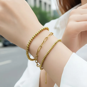 Pulsera de Cuentas de Acero de Titanio en Capas de Moda, Diseño Minimalista, Pulsera Diaria Simple Unisex, Apta para Oficina o Uso Casual - Product Image 1