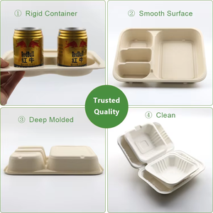 ภาชนะบรรจุอาหารแบบใช้แล้วทิ้ง ย่อยสลายได้ ไม่ใช้วัสดุ PFAS ใช้กับไมโครเวฟได้ ทำจากเยื่อชานอ้อย รูปทรงกล่องหอยเชลล์ สำหรับอาหารกลางวัน - Product Image 3