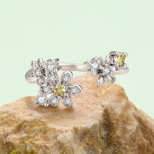 Flower Shape Silver Plated <b>Citrine</b> Cluster <b>Ring</b> Women's Romantic Wedding Jewelry Round Natural Stone Prong Setting - Product Image 3